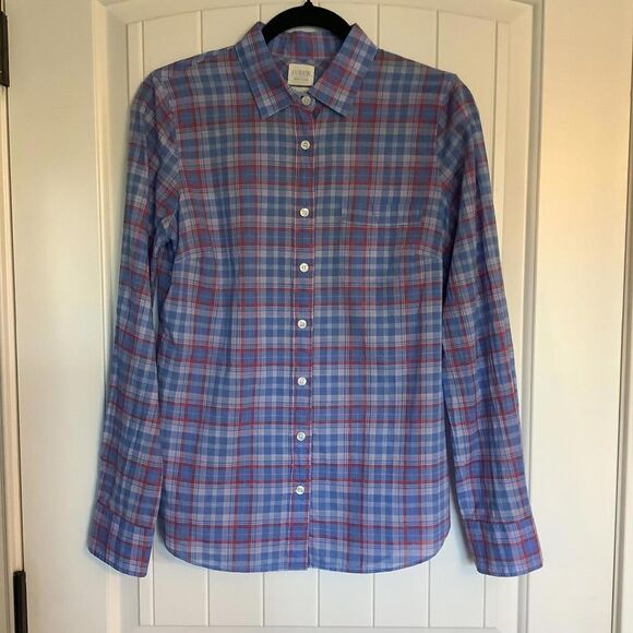 J.Crew Blue & Red Plaid Button-Down Shirt - Picture 1 of 5